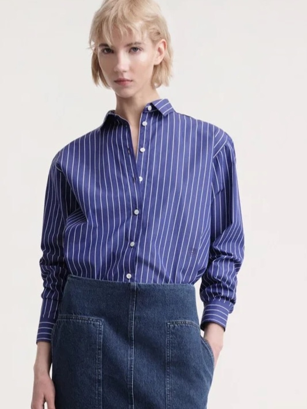 Toteme Oversized Striped Shirt in Blue and Navy